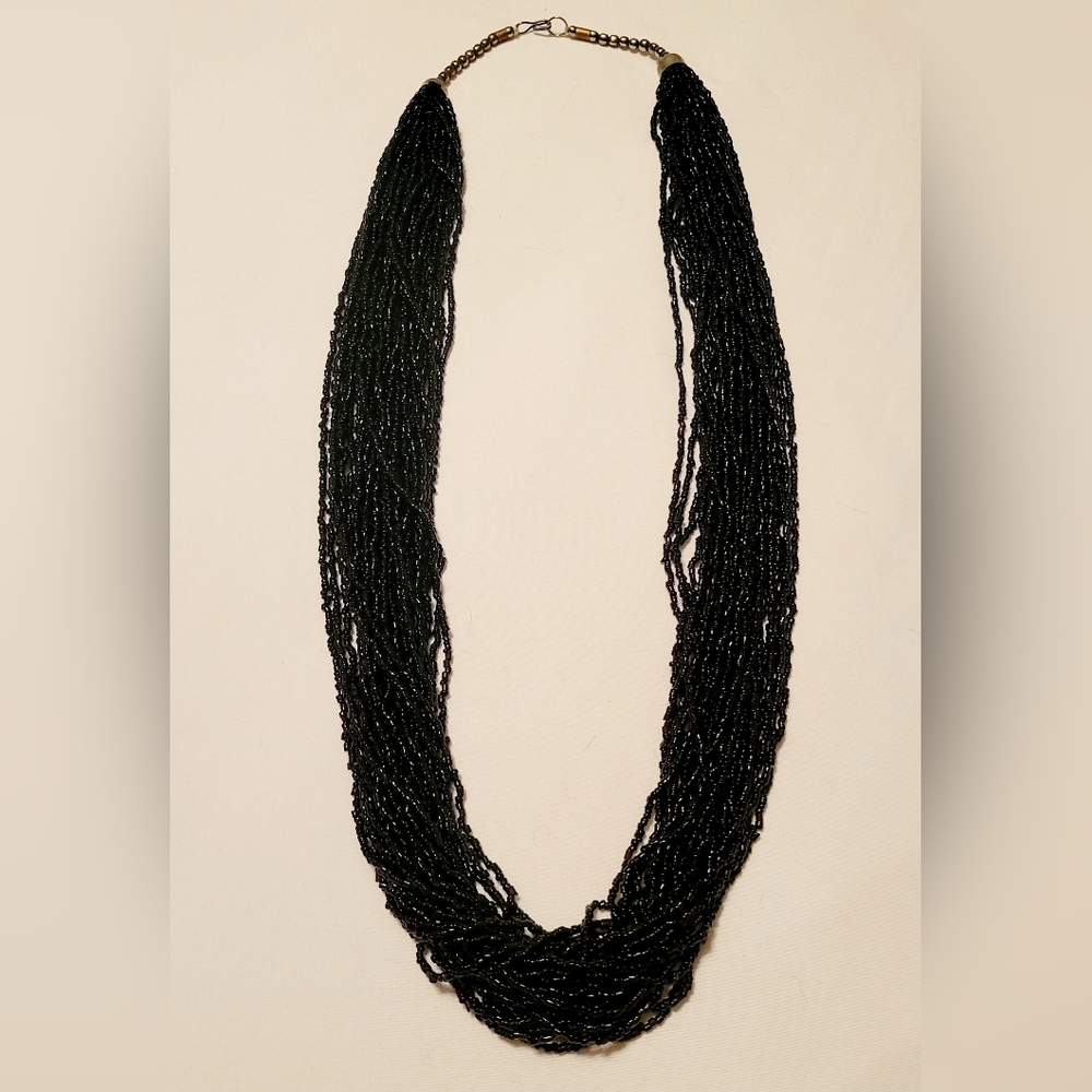 Black Multi Strand Seed Bead Necklace